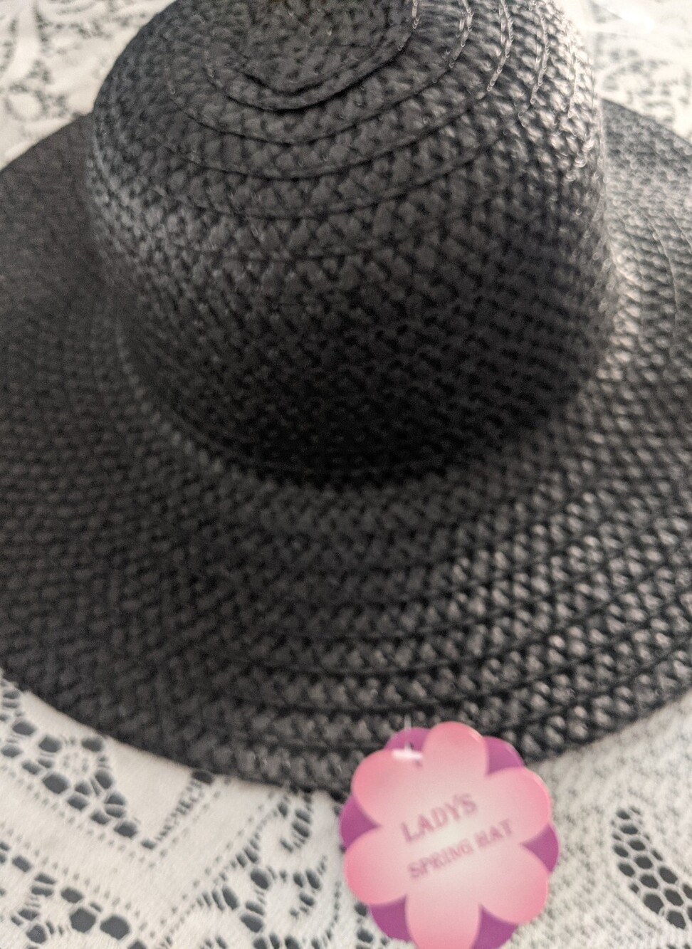 Women's Wide Brim Black Sun Hat Summer Pool Beach Outdoor Travel Resort Gift